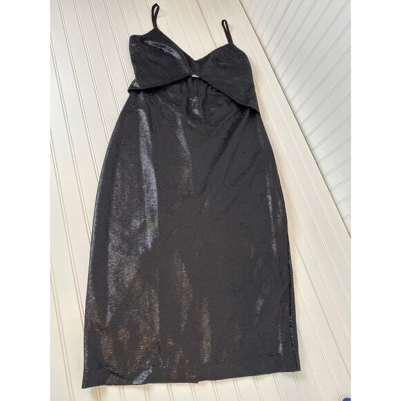NWT L'AGENCE Femme Sequined Cut-Out Midi-Dress Black Bodycon Cocktail Size 12 - Picture 3 of 11
